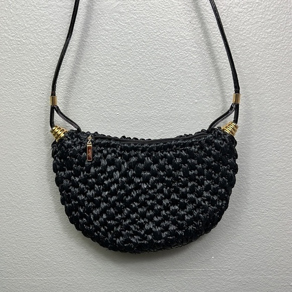 Rodo Italian Crescent Black Woven Crossbody - Picture 3 of 12